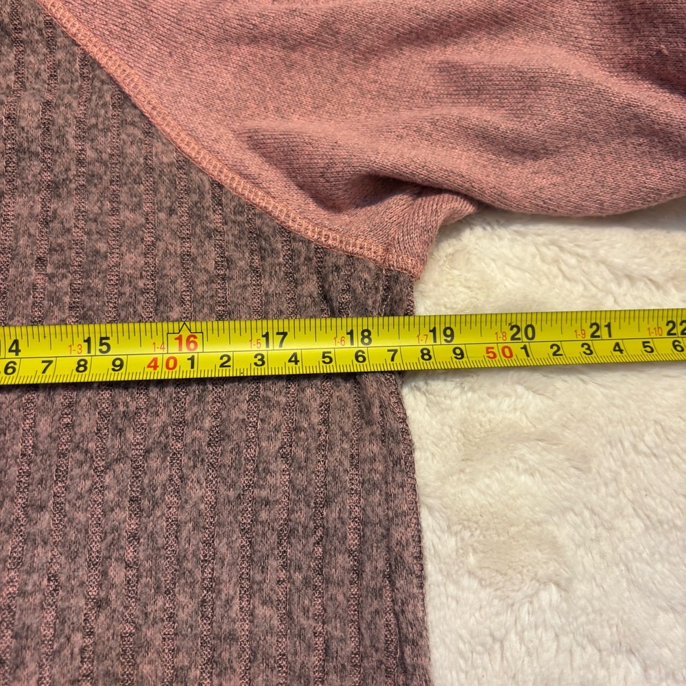 Lucky Brand Top Medium Pink Gray Heathered Knit Long Sleeve Ribbed Cozy Stretch - Picture 12 of 14